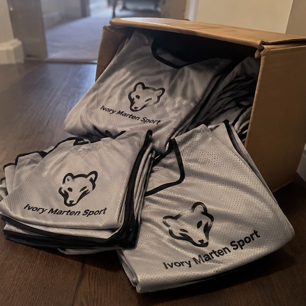 Pinnies with logo — customer photo
